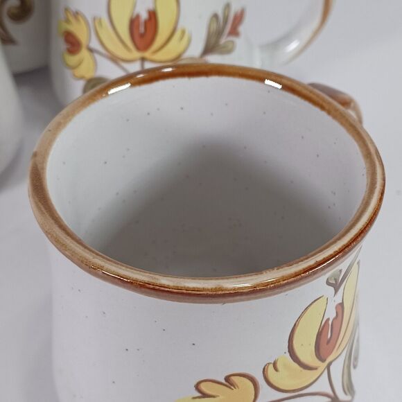 Vintage JMP Casualstone Korea Set of 4 Coffee Mugs Hand Painted Yellow Floral - Picture 6 of 10